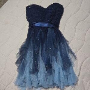 Teeze Me Navy Blue Ombre Sparkle Tulle Party Dress